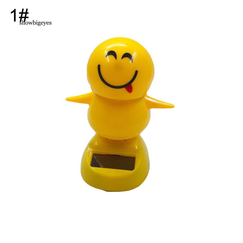 Sgee Cute Emoji Solar Power Car Office Desk Ornament Flip Flap Pot