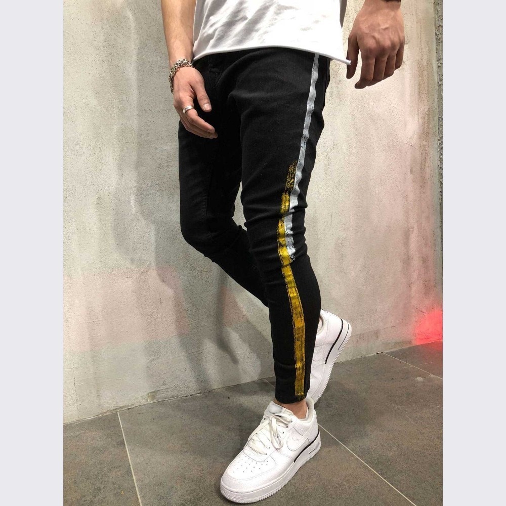 side stripe black jeans mens