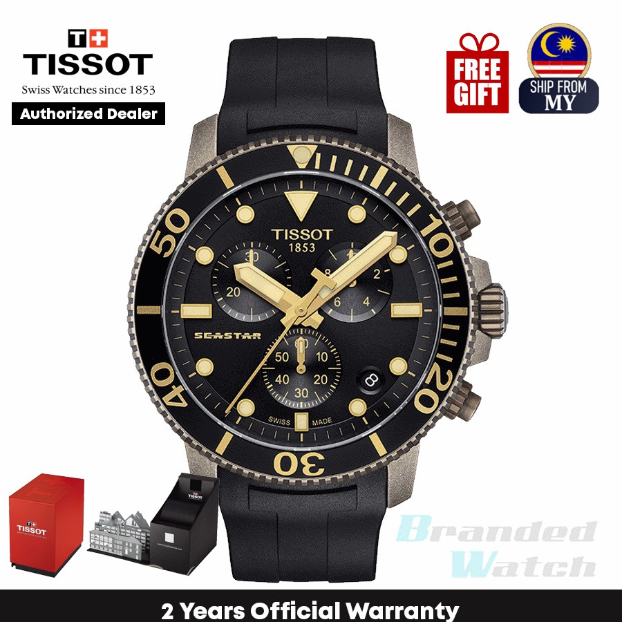 Tissot T120.417.37.051.01 Men's Seastar 1000 Chronograph Quartz Diver Bronze Rubber Strap Watch