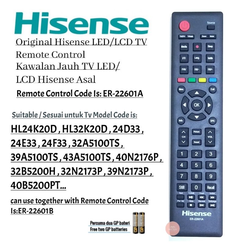 Hisense Flat Panel LED TV Remote Control ER22601A ( Original or