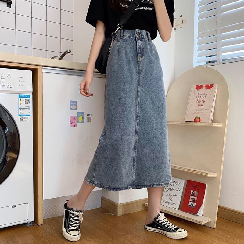 VmewSher Women Casual Denim Skirt split hem long Pencil jean Skirts Womens  elegant students | Shopee Malaysia