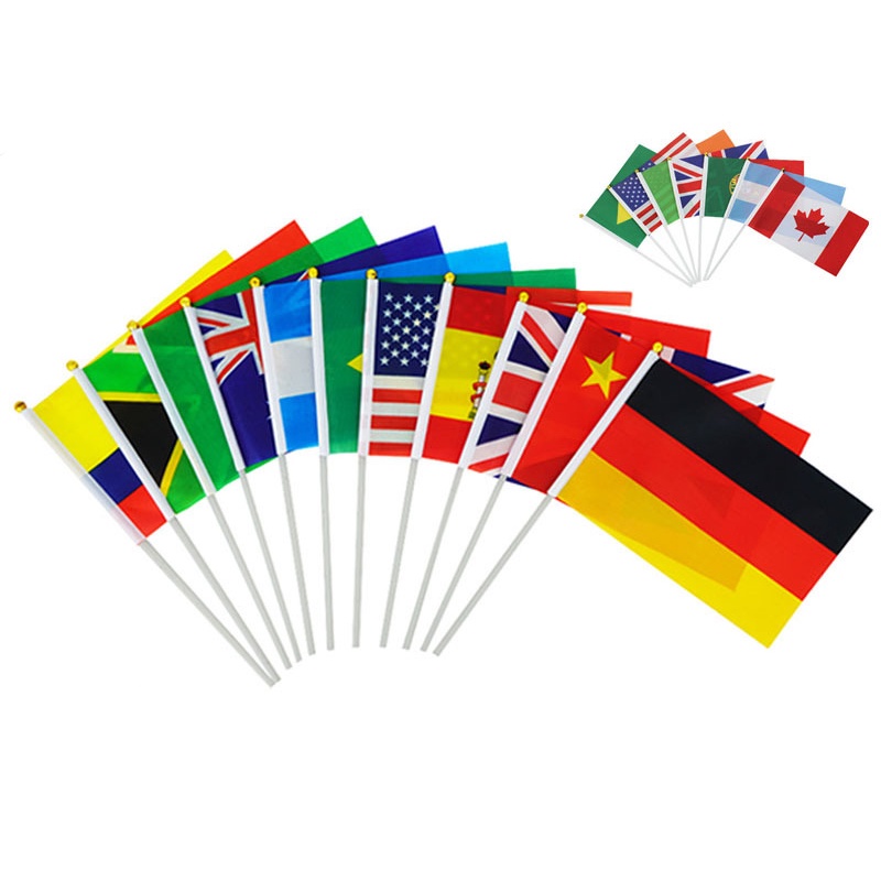 2 PCs Hand Held Flags with Poles 32 Countries Small Hand National Team ...