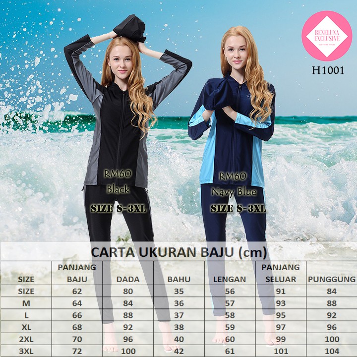  BAJU  RENANG  MUSLIMAH SWIMSUIT SWIMWEAR HIGH QUALITY H1001 