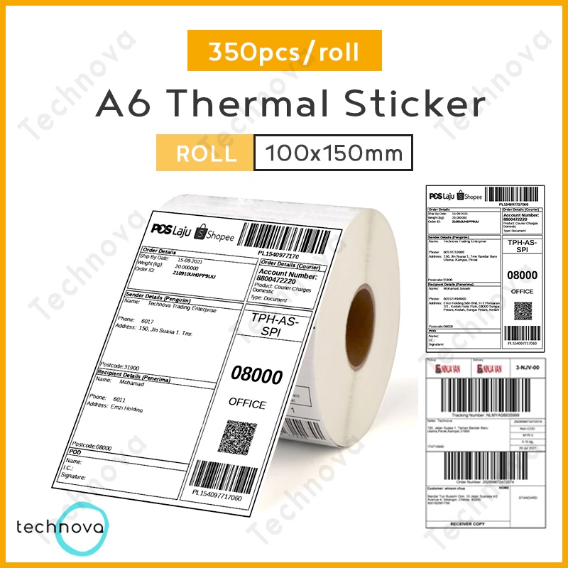 A6 Thermal Sticker Thermal Label Shipping Label Airway Bill Consignment Note 100 150mm Roll 350pcs Shopee Malaysia