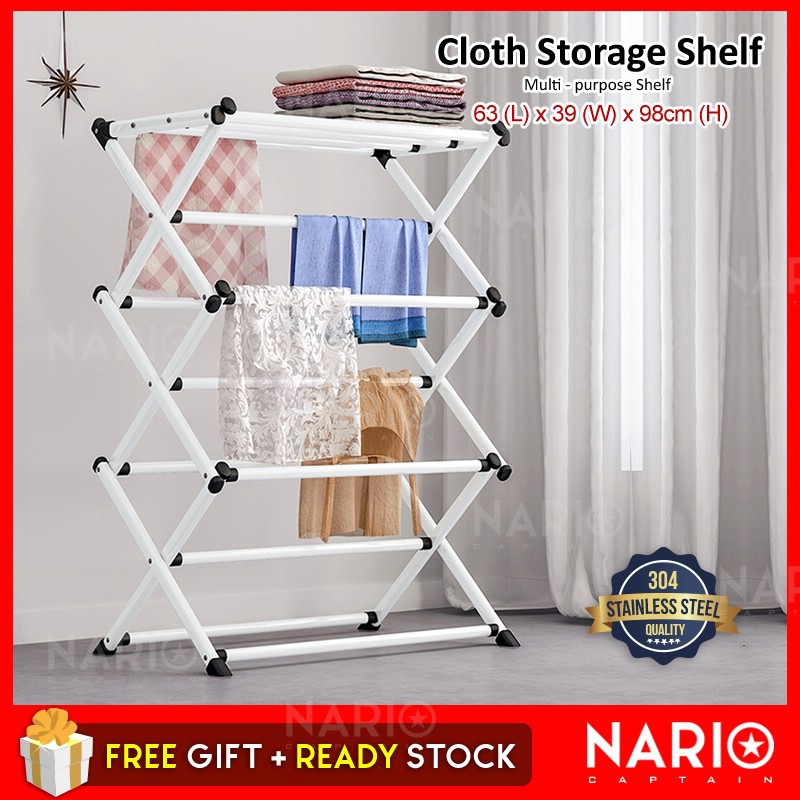 NARIO Korea Diy  Wardrobe Storage Keluli Tahan Karat Kain 