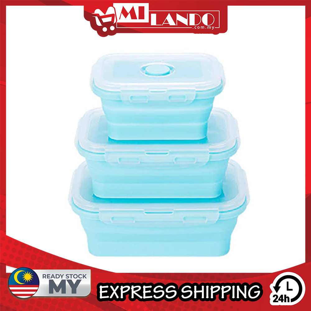 (3-Piece) MILANDO Silicone Food Storage Container Set BPA Free Lunch Box Microwavable Food Storage (Type 7)
