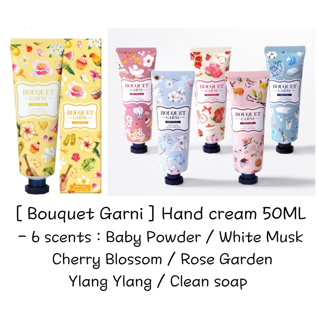 *Special price untill 12/31* [ Bouquet Garni ] Hand Cream 50ml Baby Powder / White Musk / Cherry Blossom / Rose Garden / Ylang Ylang / Clean Soap scent