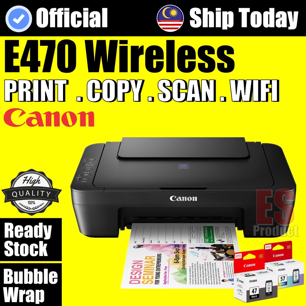 Canon Pixma E470 Wireless Wifi Aio All In One 3 In 1 Color Printer Shopee Malaysia 8271