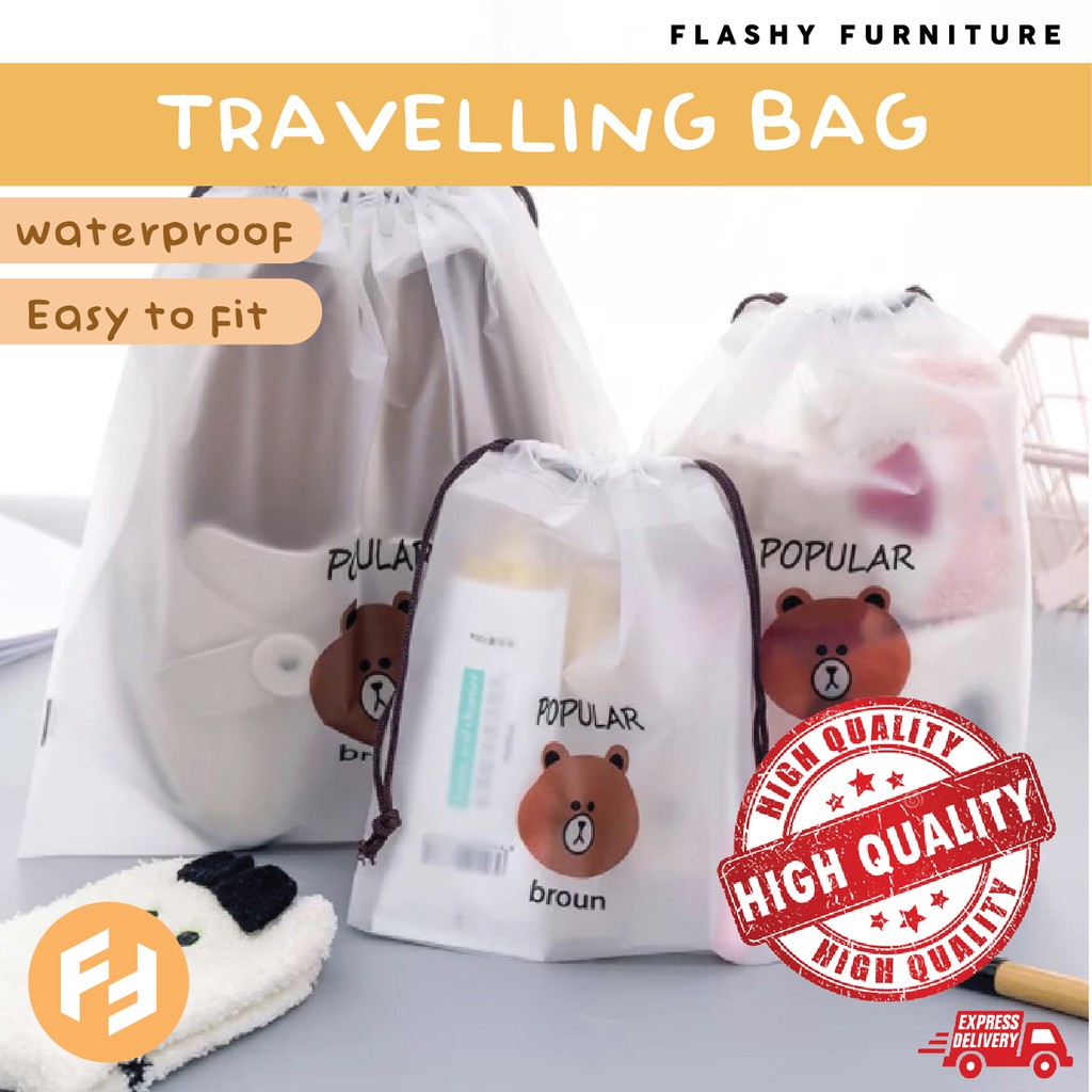 [HOT SALES] Travel Clothing Storage Bag Transparent Waterproof Drawstring Cosmetic Bag