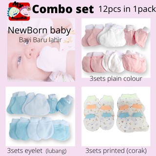 Newborn baby Mittens & Bootees (3 Pairs/Set),sarung tangan&kaki bayi 3pasang