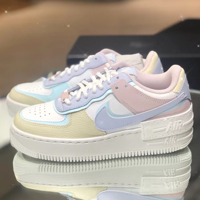 pink blue and white air force ones