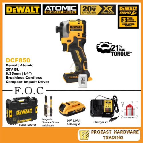 Dewalt Atomic [ DCF850D2A ] - 6.35mm ( 1/4" ) 20V Brushless Cordless ...