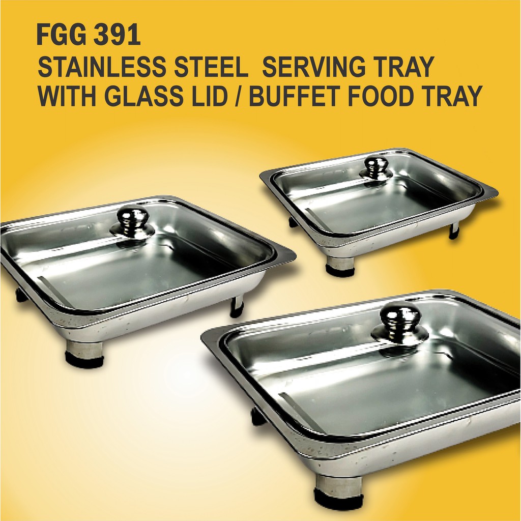 AFGY FGG 391 STAINLESS STEEL SERVING TRAY / BUFFET FOOD TRAY WITH COVER