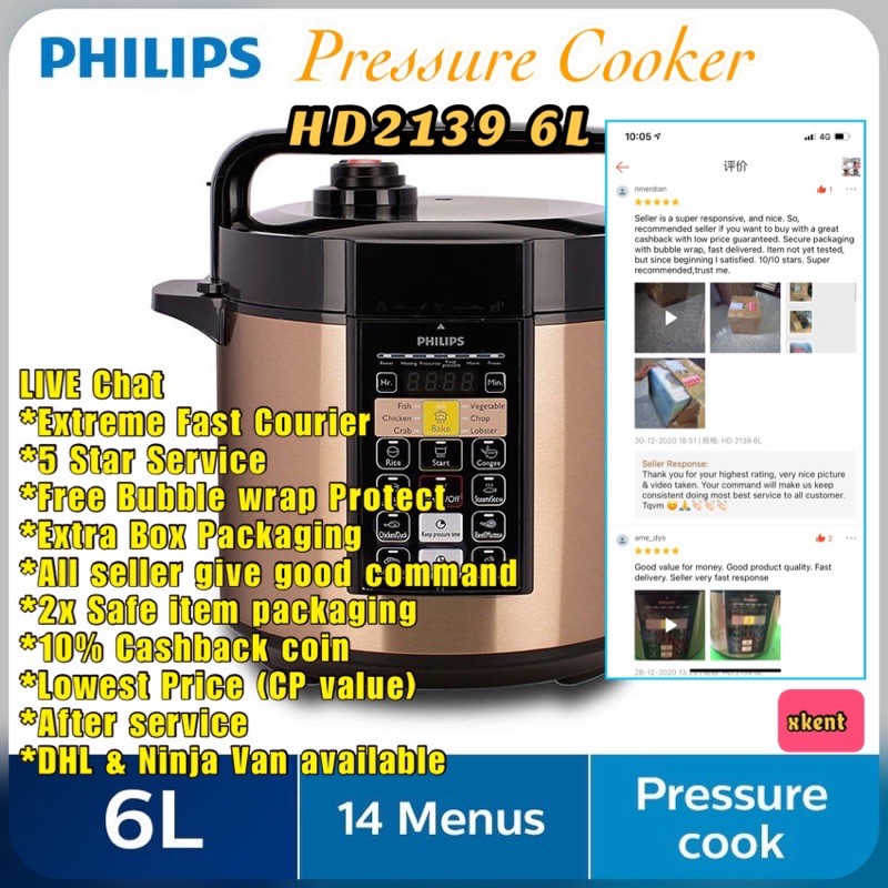 (10 Cashback) [Ready Stock] Philips Pressure Cooker Periuk Tekanan 6