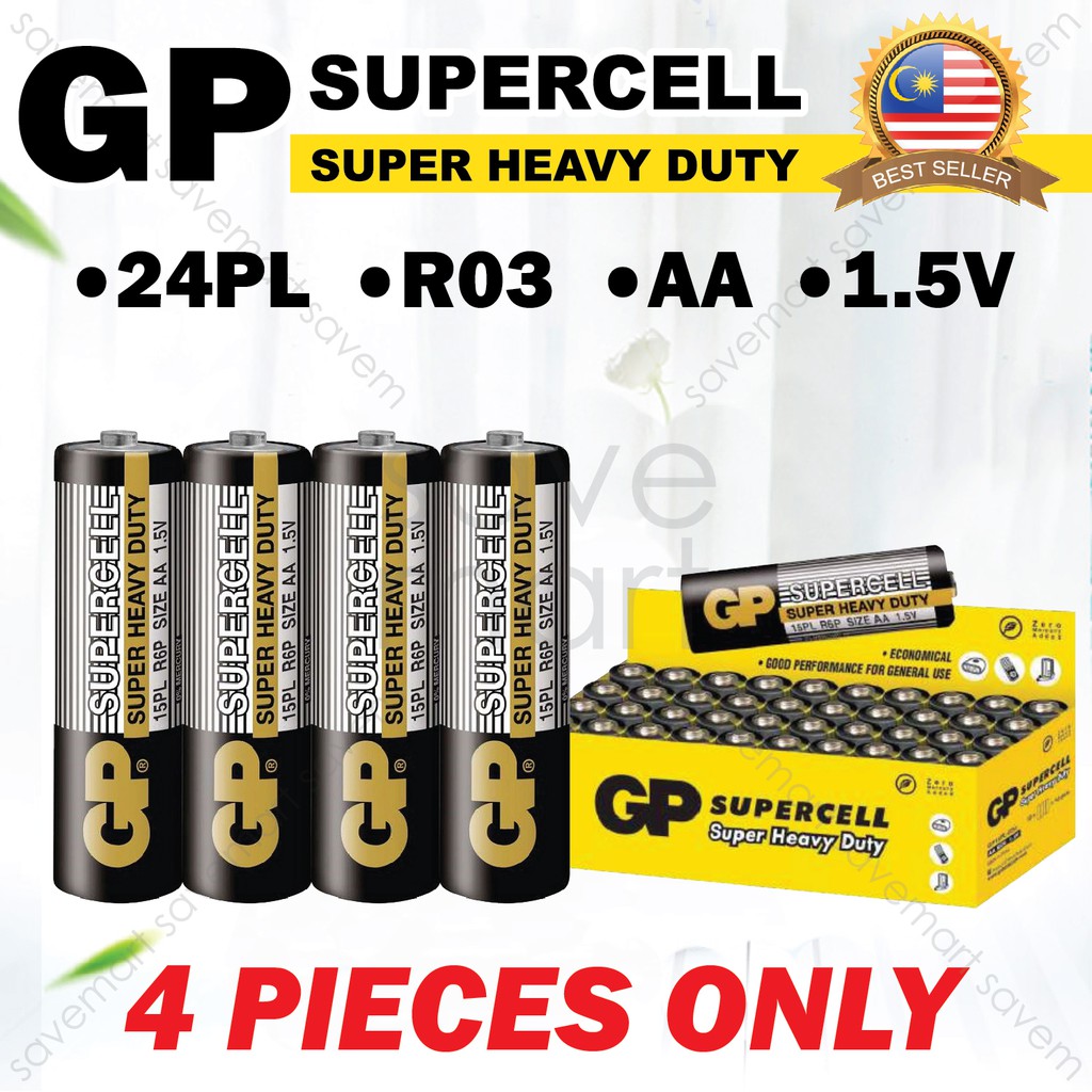 GP SUPERCELL Super Heavy Duty AA 1.5V Battery Batteries 4 Pieces ONLY