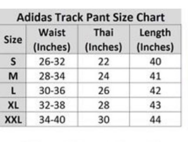 adidas size chart mens pants