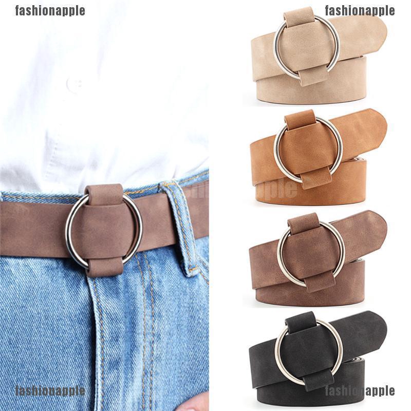 New Women Lady Vintage Metal Boho Leather Round Buckle Waist Belt Waistband U