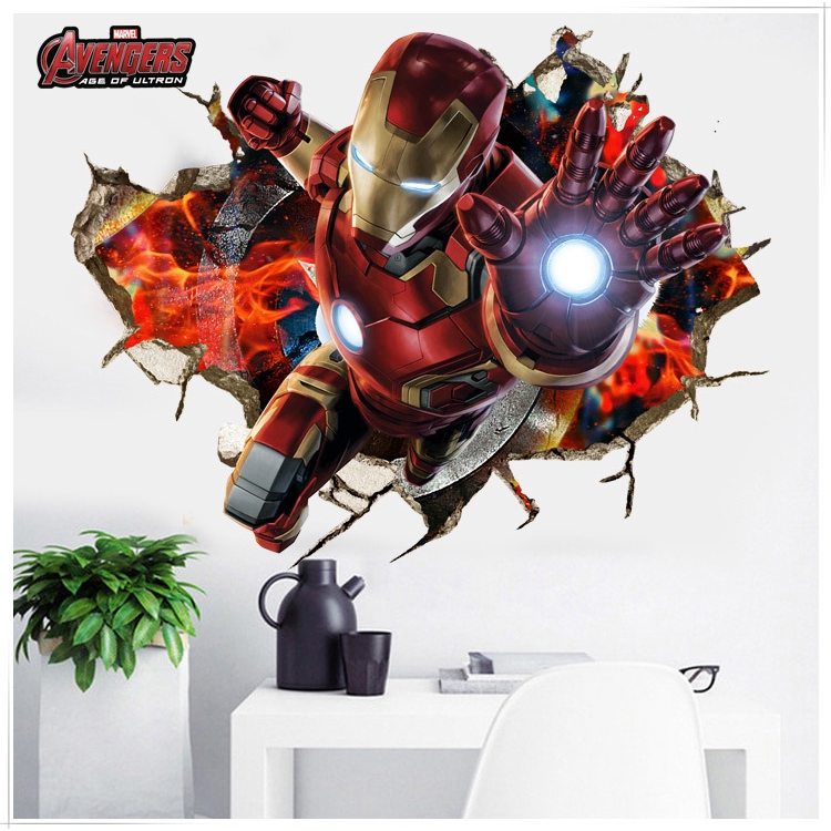 Cartoon Iron Man Hulk America Capatain Wall Sticker 3d The Avengers Bedroom Decor Boy