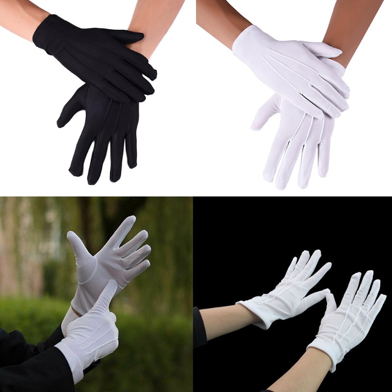 san* Men Spandex Black White Parade Gloves Formal Tuxedo Costume Honor Guard Mittens