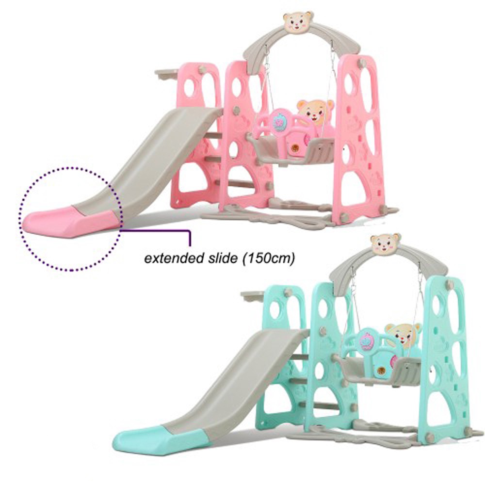 4 In 1 Swing Children Kids Slide Basketball Net Playground Polar Bear Gelongsor