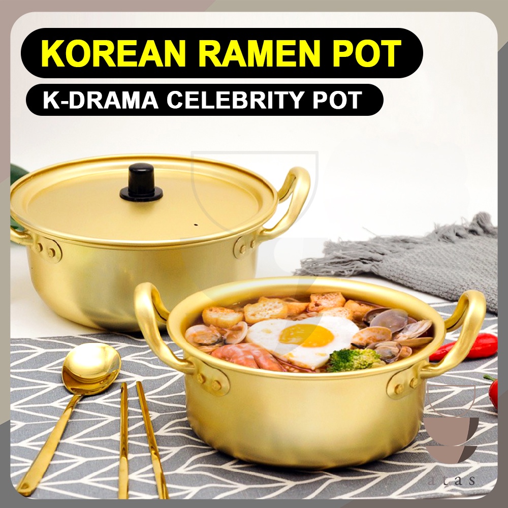 KOREAN STYLE Korea Ramen Pot Noodle Golden Yellow Aluminium Soup Steel Lid Gold K Drama Bowl Periuk Mi Sup Ramyun 韩国式拉面锅