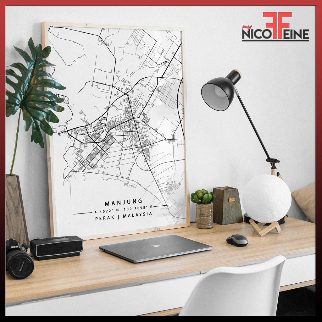 [Poster Only] Sitiawan Manjung Perak Minimal City Map Art Black Grey White Travel Tourism Large Poster Print / Wall Art