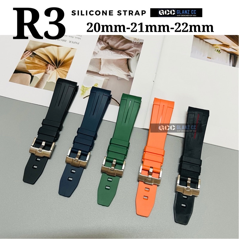 R3 Silicone Strap Rubber Band 20mm 21mm 22mm Curved End design R6