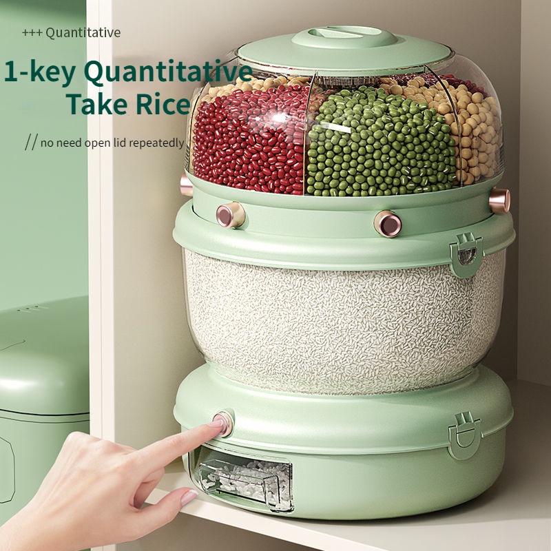 11KG Automatic Rice Dispenser Rice Bucket Grain Container Storage Box Sealed Double-layer Food Storage Multifunctional  Multi-grid Rice Storage Bucket