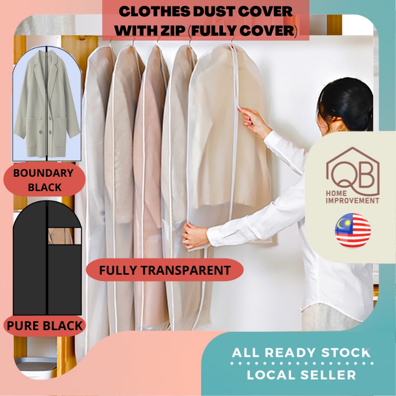 QB Clothes Dust Cover Transparent Dust Bag Hanging Cloth Pocket Washable Dust-Proof Suit Cover Coat Plastik baju cover