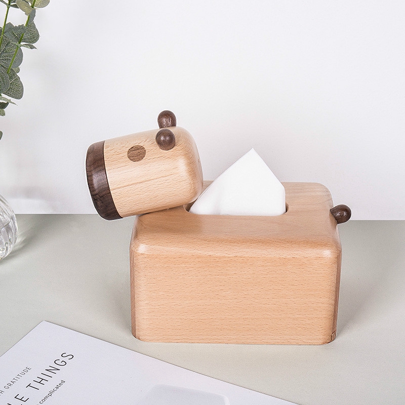 Solid Wood Carton Tissue Box Multifunctional Napkin Box Toothpick
