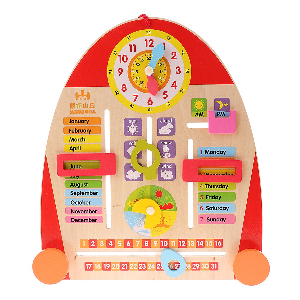 children's educational wooden calendar clock toy