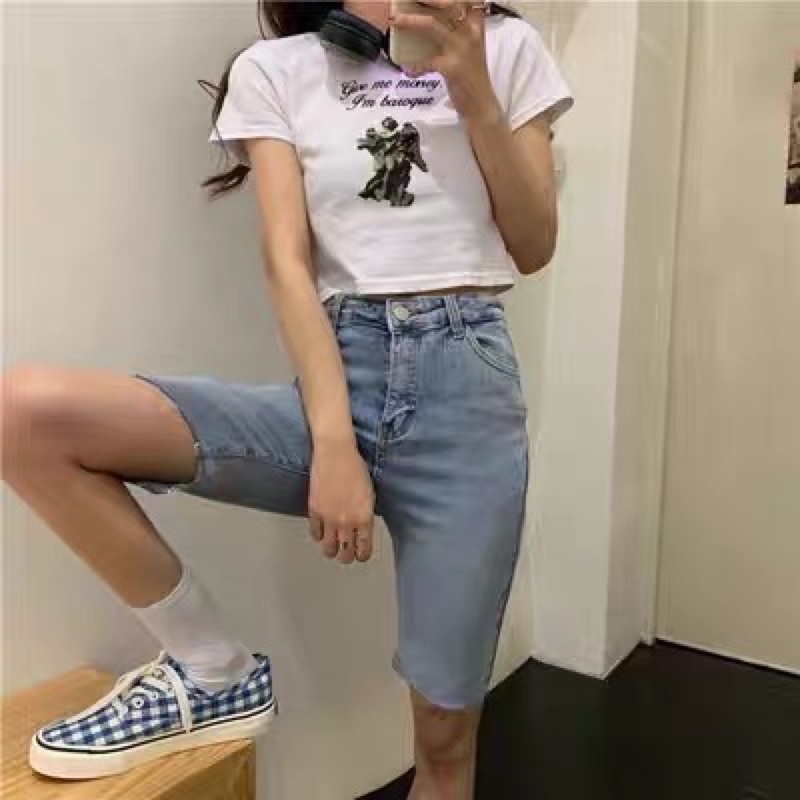 (YUIN) Short Pants HITS DENIM Knee, BIKER JEANS