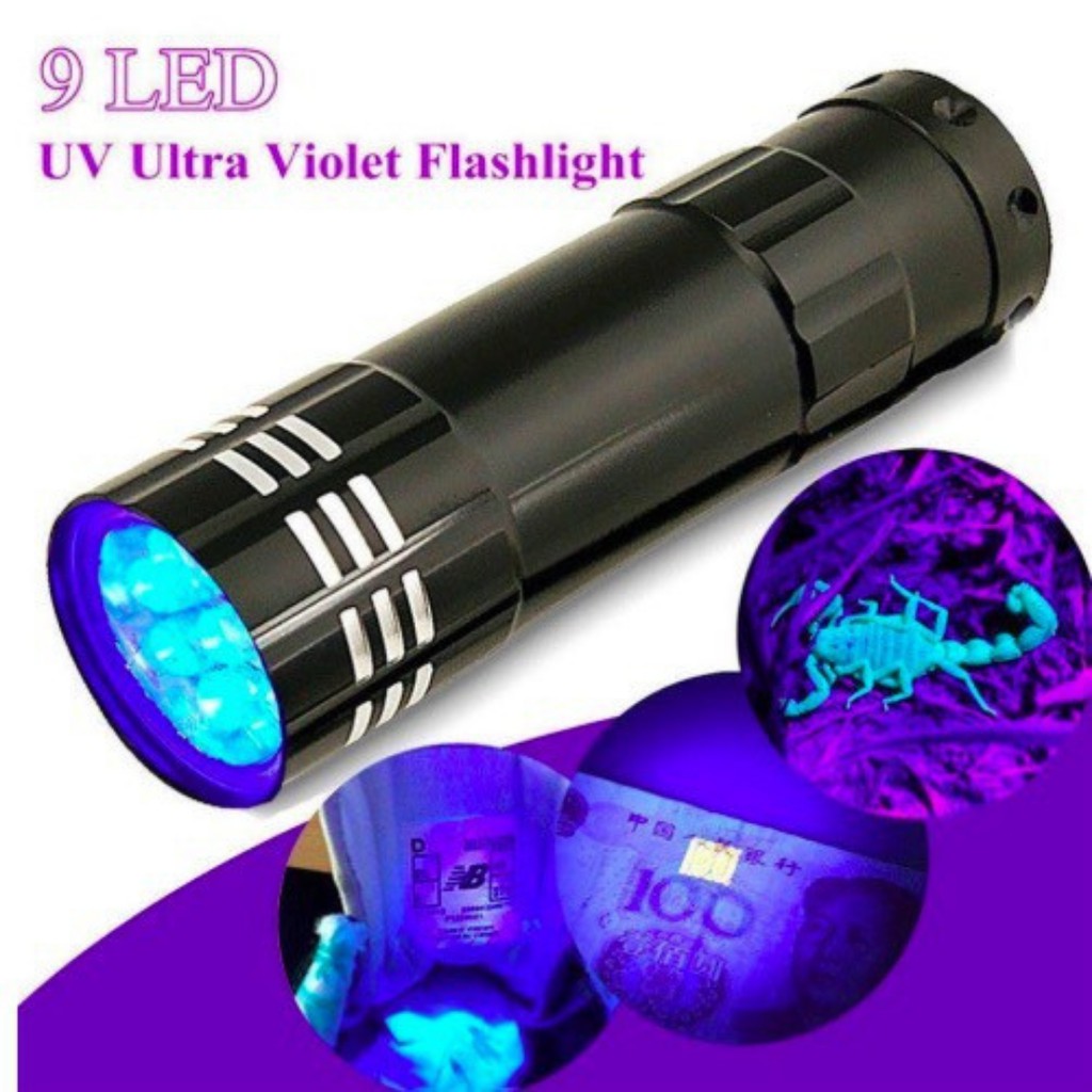 UV Ultraviolet Light 9-LED Money Counterfeit Currency Detector Scanner Nail Lamp Lampu UV