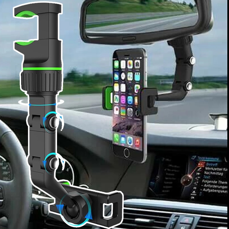 360 Degree Rotatable Multifunction Rearview Mirror Phone Holder Car GPS