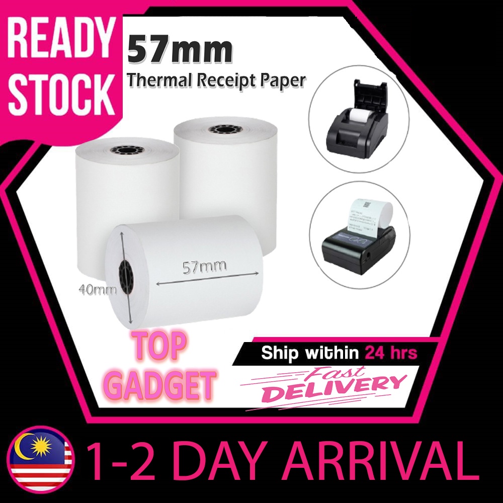 Top 58mm Thermal Receipt Paper Roll Kertas Resit Mesin Printer For Cash Register 57mm Srs Topup 1639