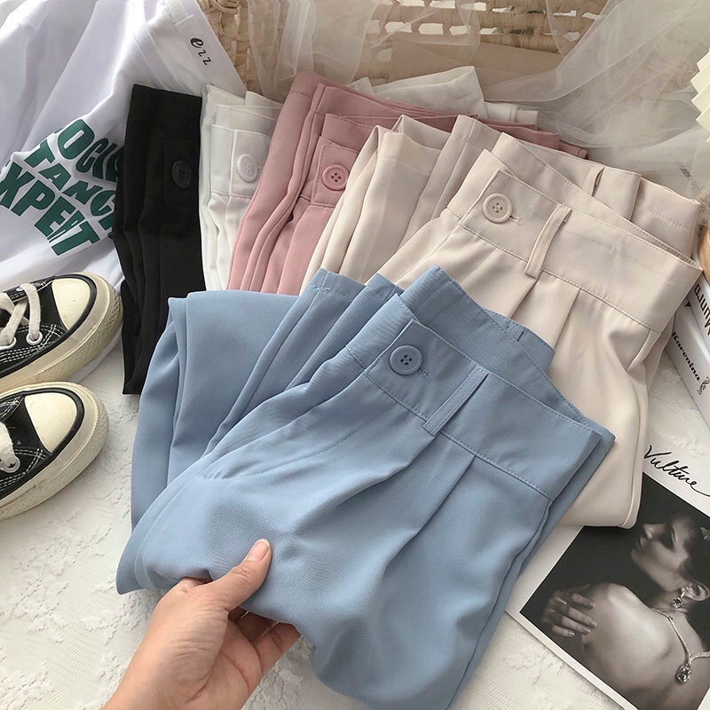 ?Ready stock?New straight nine-point suit pants women spring and summer Korean style high waist loose pants slimming