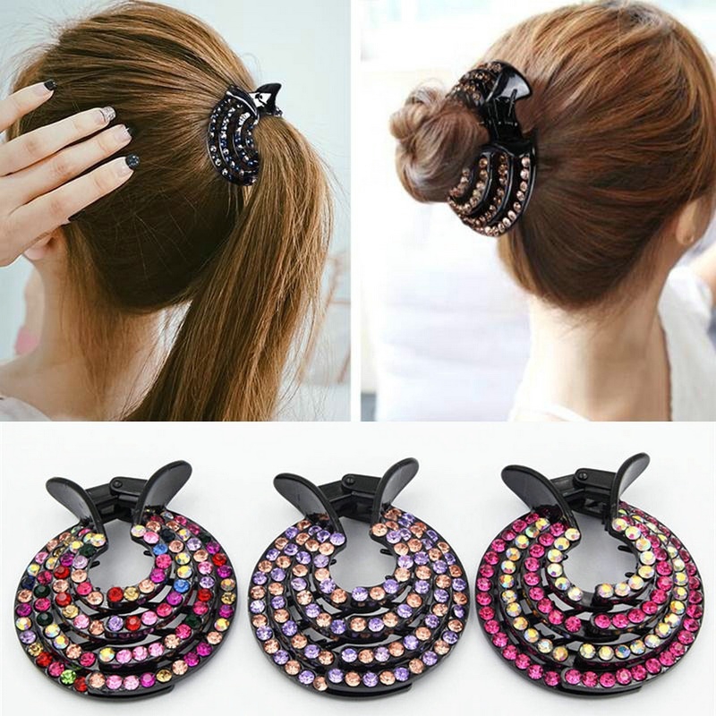 Women Crystal Hair Clips Pins Nest Hairpin Ponytail Hair Bun