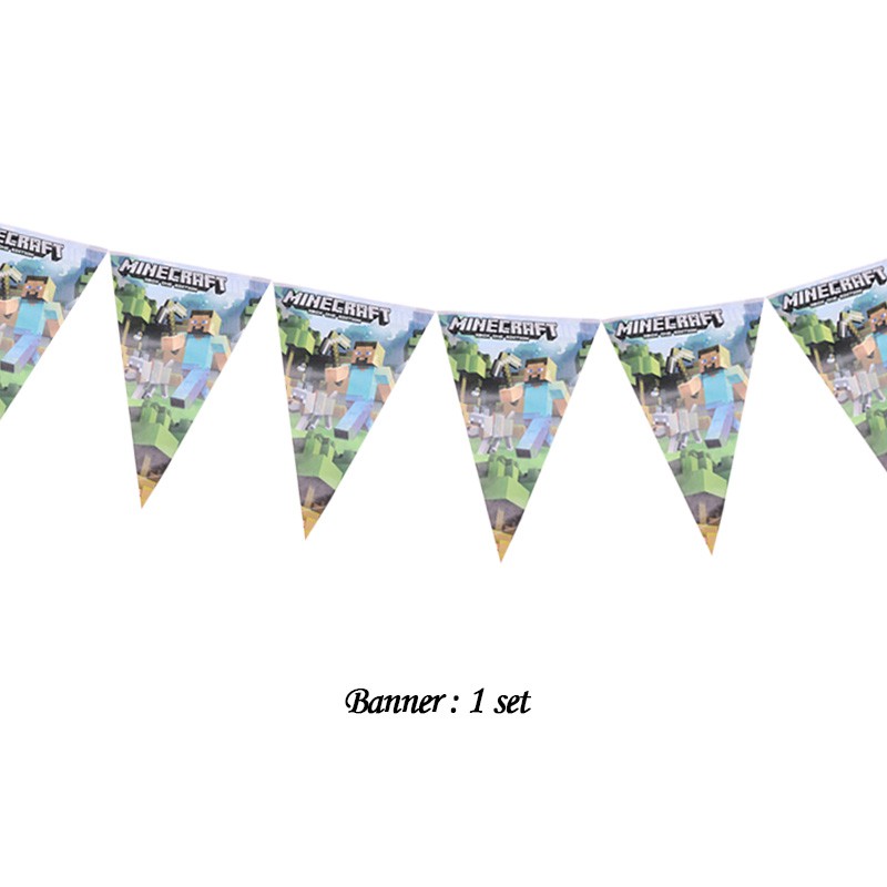 Minecraft Theme Party Paper Tableware Plate Banner Cup Napkins For