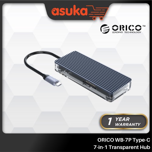 ORICO WB-7P Type-C 7-in-1 Transparent Hub - USB3.0Type-A-3,HDMI-1,USB3.0 Type-C x1,TF&SDx1
