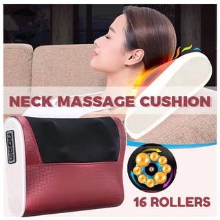 (Shiatsu) Neck Shoulder Relax Massage Cushion 16 Rollers Warm Cervical Back Waist Multi-functional Body Massager Pillow 