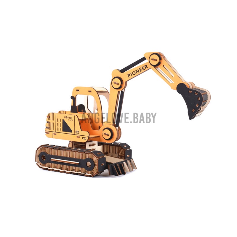 3D Woodcraft Excavator Wooden Puzzle Toy Engineering Vehicle Model Kits 