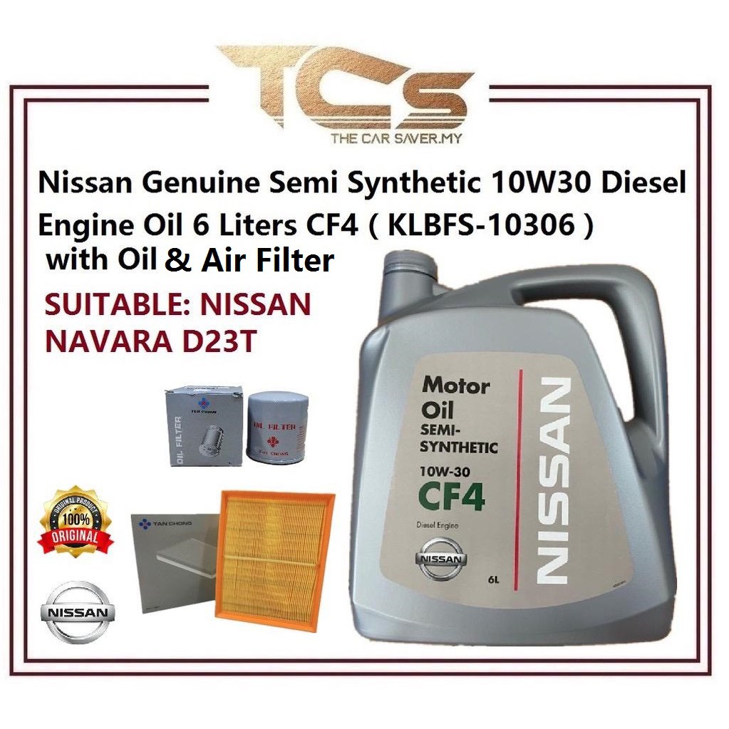Nissan Genuine Semi Synthetic 10W30 Diesel Engine Oil 6 Liters CF4( KLBFS-10306) with Oil Filter + Air Filter
