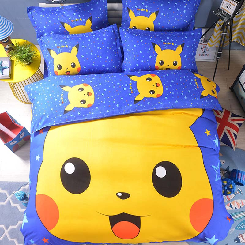 4pcs Pikachu Bedding Bed Sheet Set Pokemon Go Duvet Cover Shopee