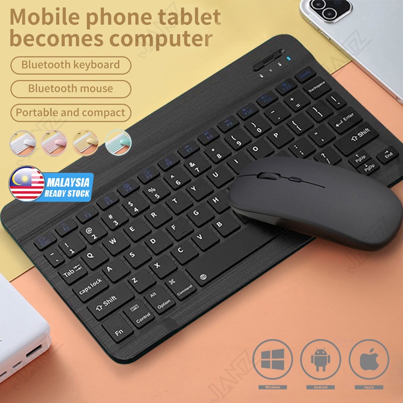 Ready Stock? 10 inch Wireless Bluetooth Keyboard Wireless Bluetooth Mouse Set Colorful Mini Multimedia Rechargeable Silent for iPad Tablet Mobile Phone