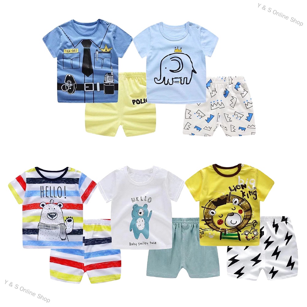 Y & S Online Shop 2Pcs/set Baby Suit T-shirt + Shorts Cotton Cartoon Short Sleeve for 6 Months-4 Years Old