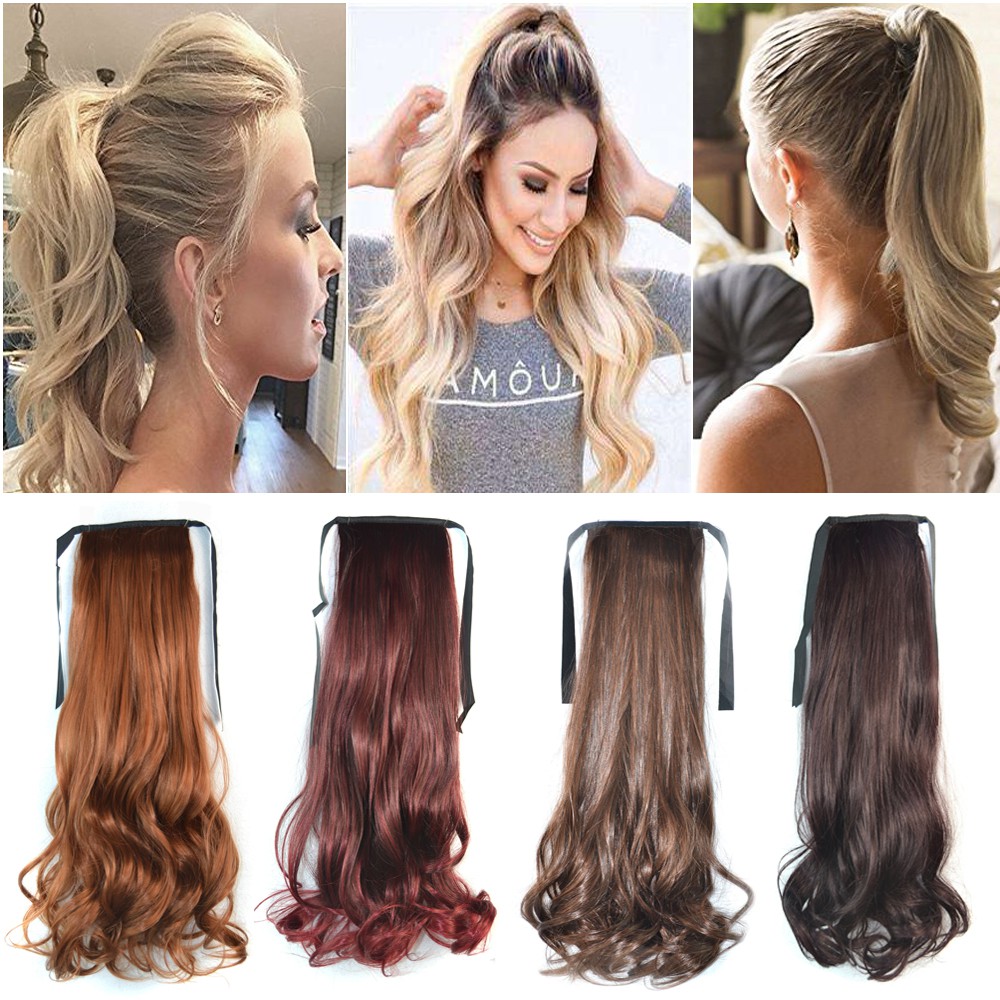 100 Natural Clip In Wrap On Ponytail Hair Extensions Straight