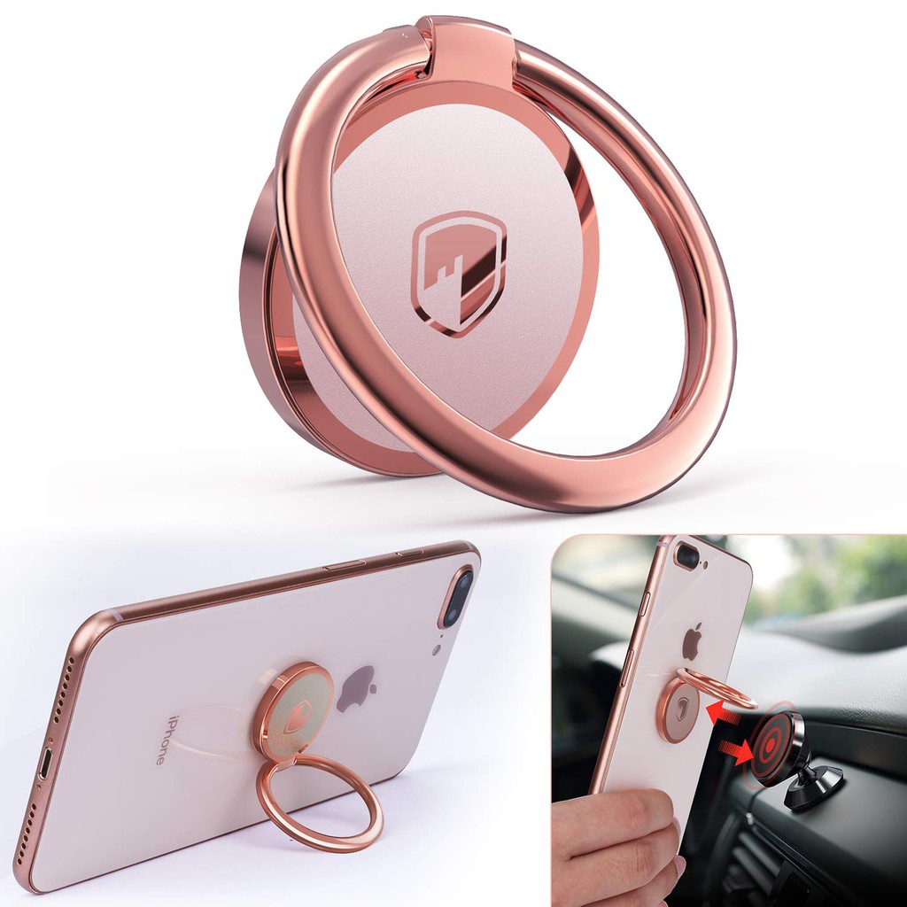 Phone Ring Holder Finger Kickstand 360°Rotation Metal Ring Grip for Magnetic Car Mount Compatible with All Smartphone 