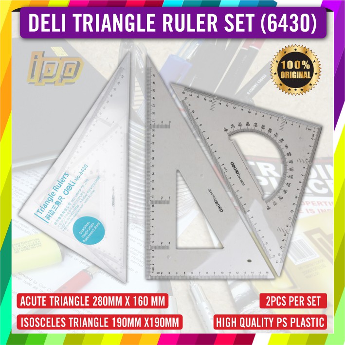 Deli Triangle Ruler Set 28CM / Transparent Plastic Set Square Metric