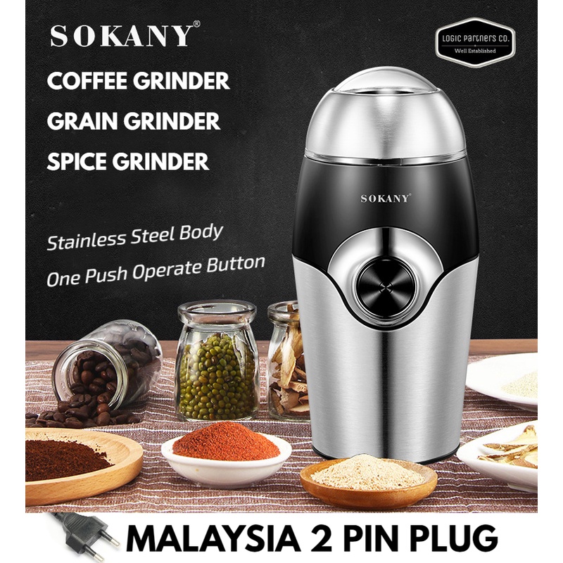 Sokany Coffee Bean Stainless Steel Dry Grinder Multifunction Grain Seed Spice Chili Cinnamon Herb 150W Pengisar Kering