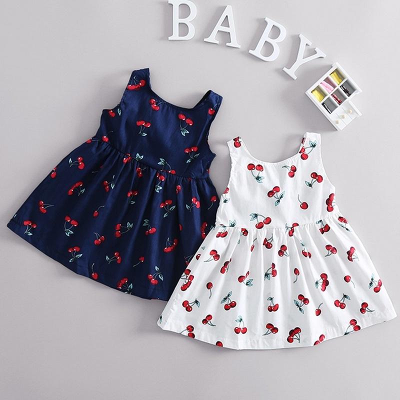 Baby Dress Girls Cotton Dress Summer Kids Cherry Skirt Girls Fashion Dress 0-6Years